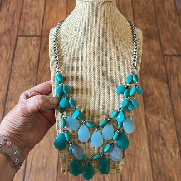 None Jewelry - 🔴3/$15 Chunky turquoise blue lucite beads 2 strand statement silvertone necklace